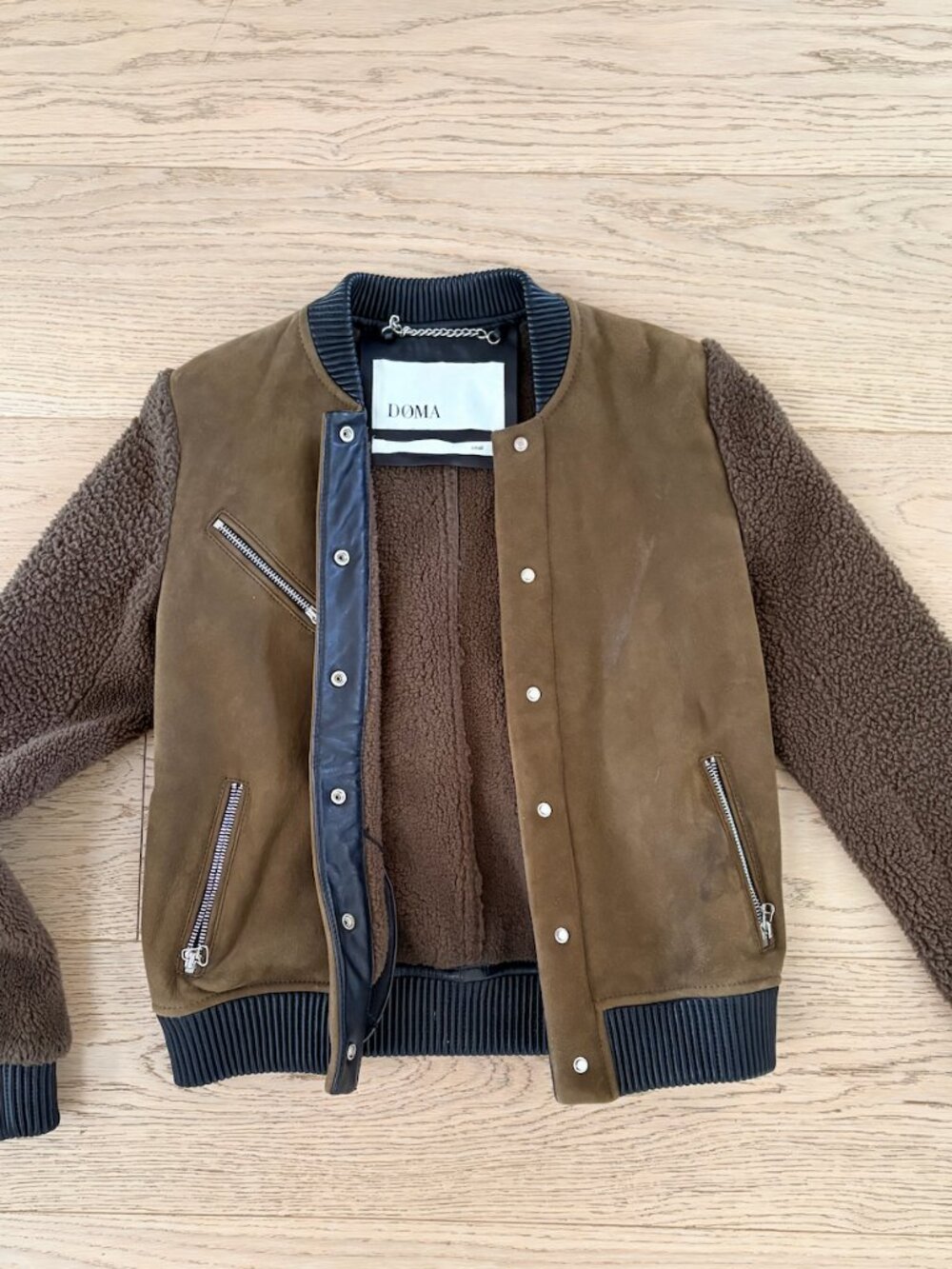 Doma Leather Sherpa Bomber Jacket